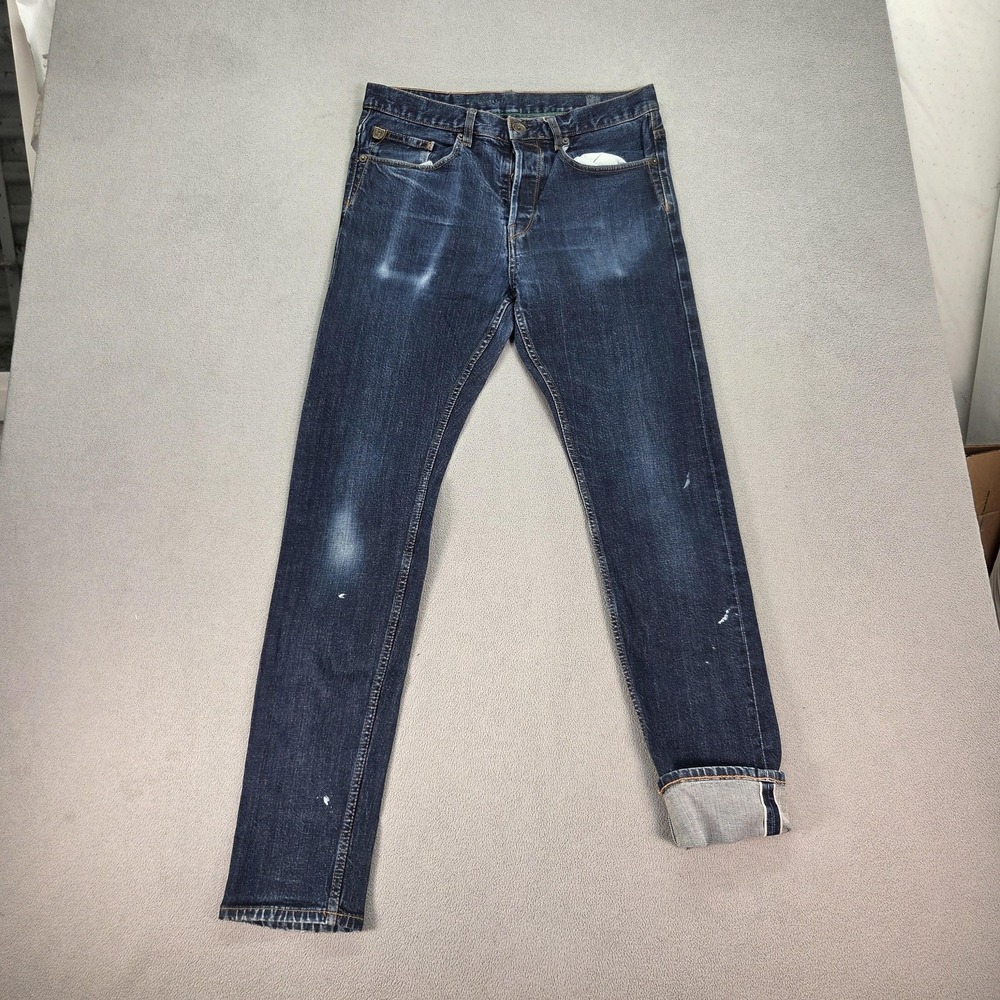 Selvedge Jeans Mens Blue Garcia Dark Wash Tapered Skinny Button Fly Fits 30x30